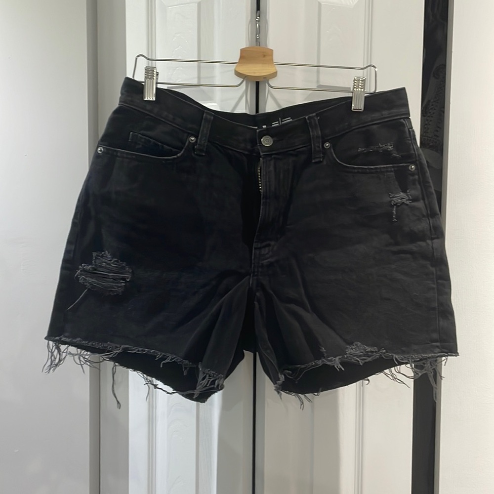 High rise black denim shorts